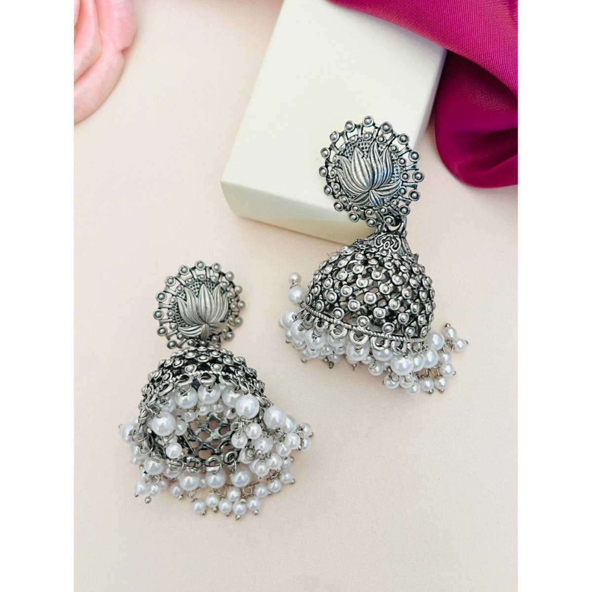 Abdesigns German Silver Plated White Pearls Earrings