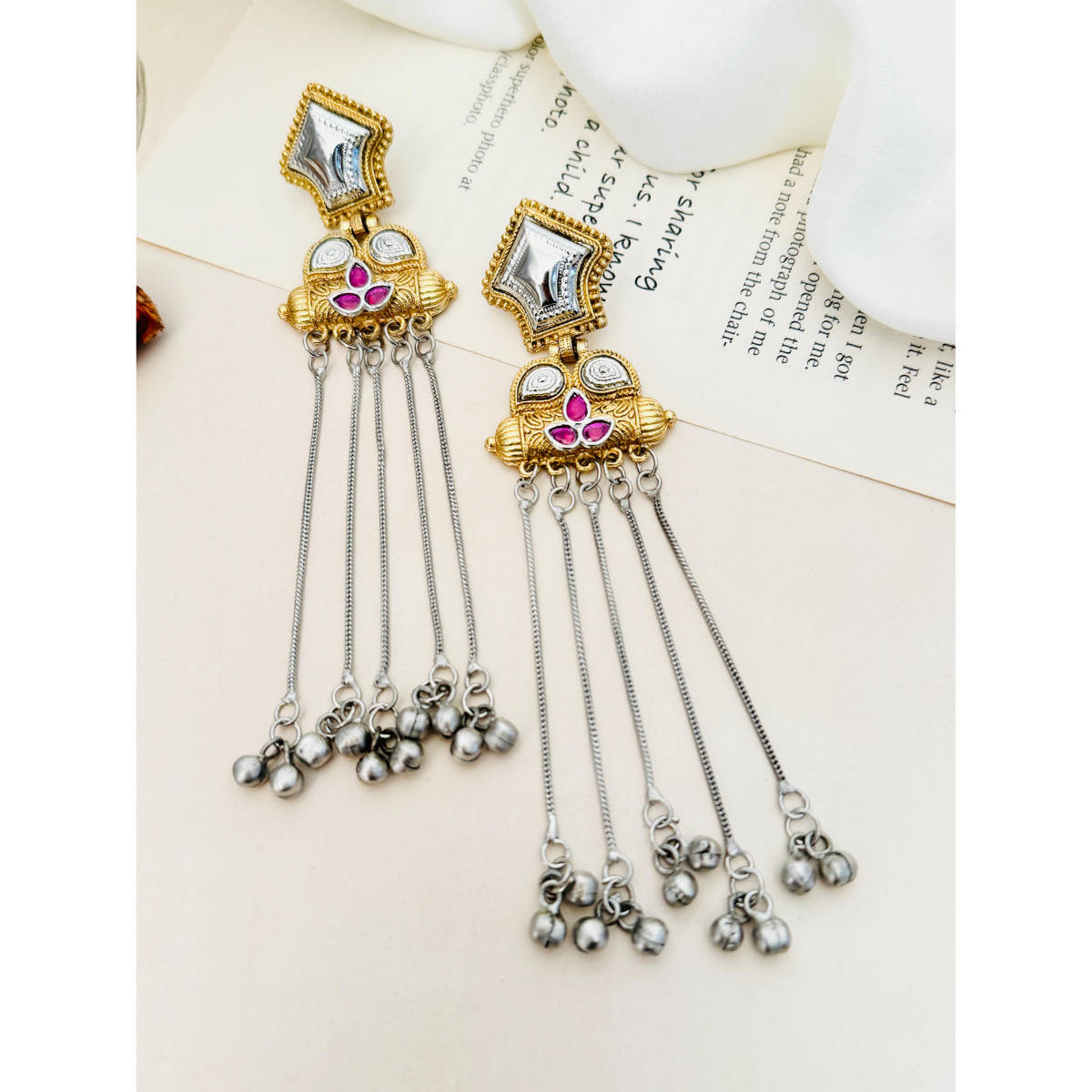 Abdesigns German Silver Plated Pink Earrings