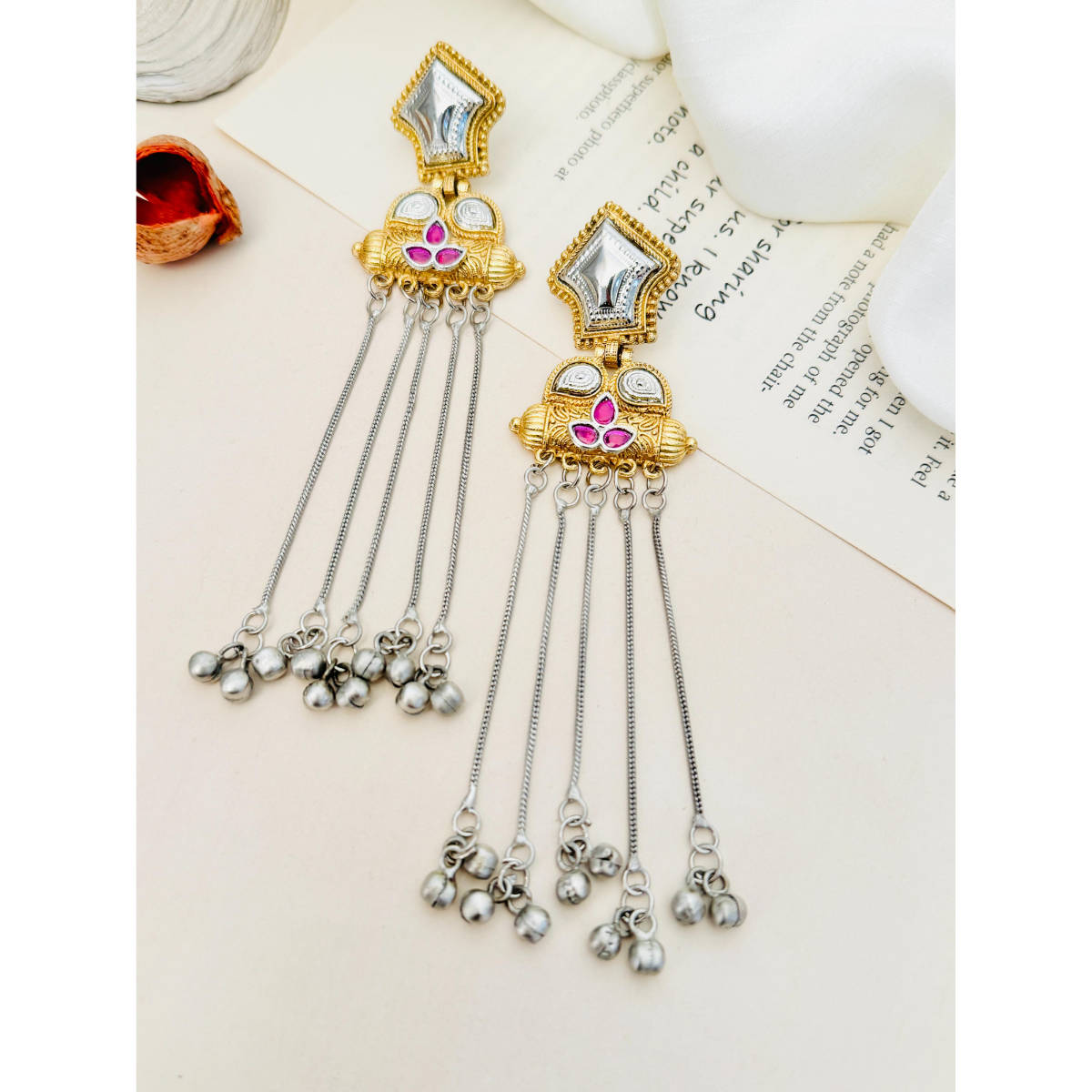 Abdesigns German Silver Plated Pink Earrings