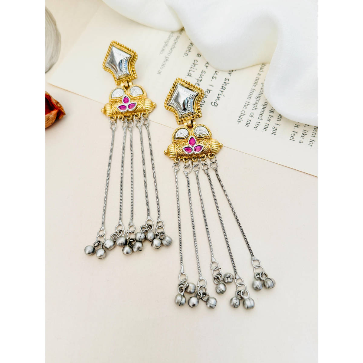 Abdesigns German Silver Plated Pink Earrings