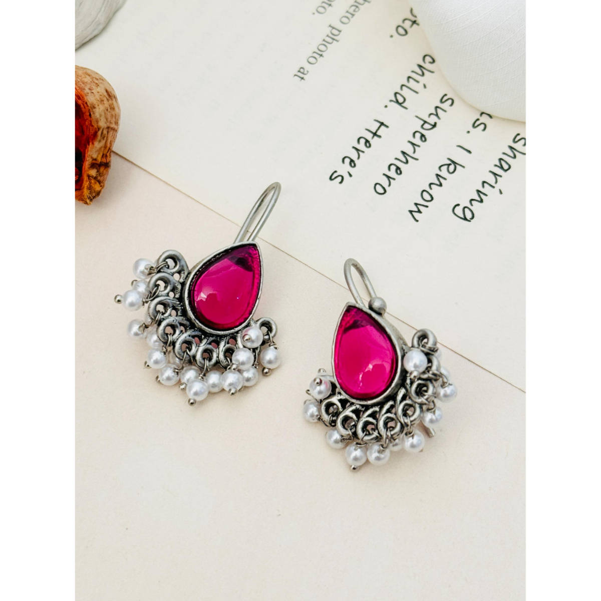 Abdesigns German Silver Plated Pink & WhiteEarrings