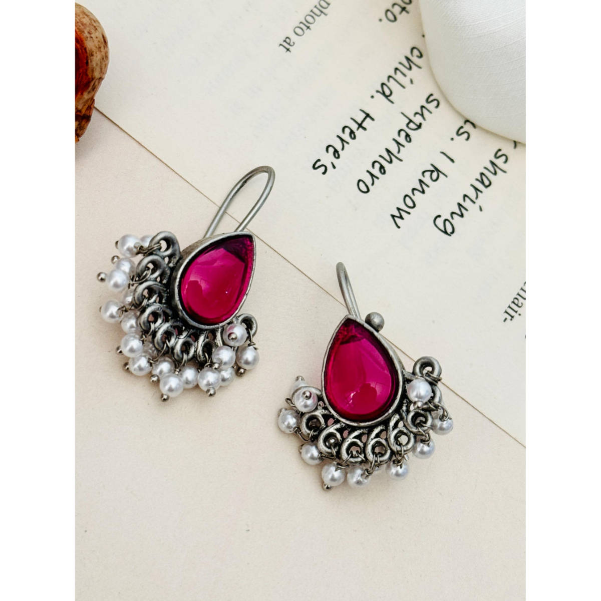 Abdesigns German Silver Plated Pink & WhiteEarrings