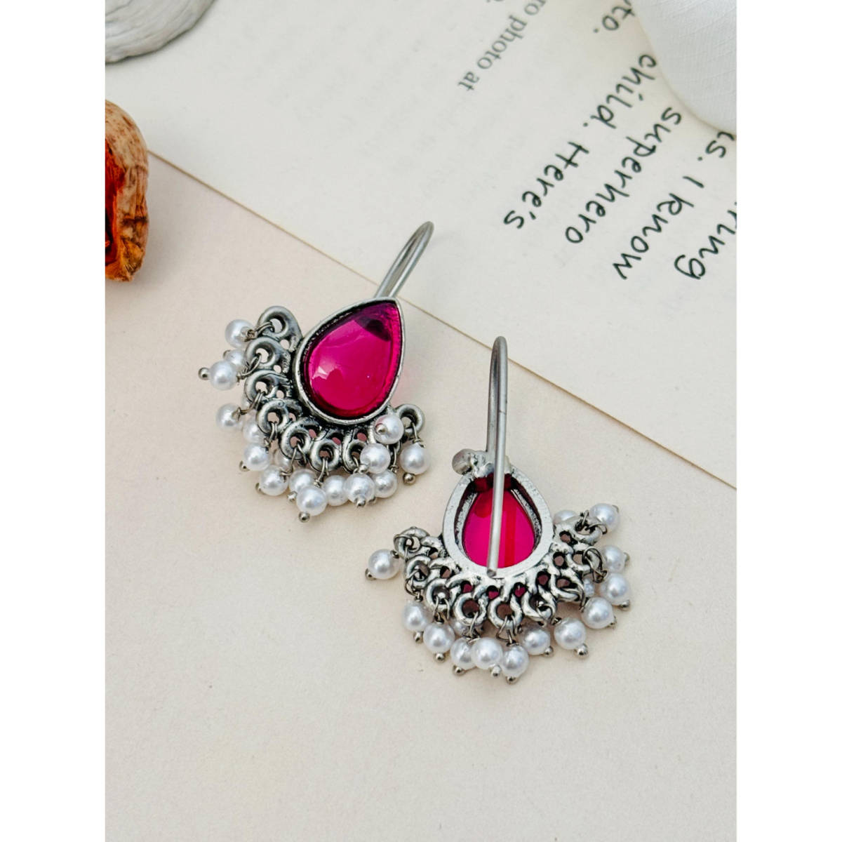 Abdesigns German Silver Plated Pink & WhiteEarrings