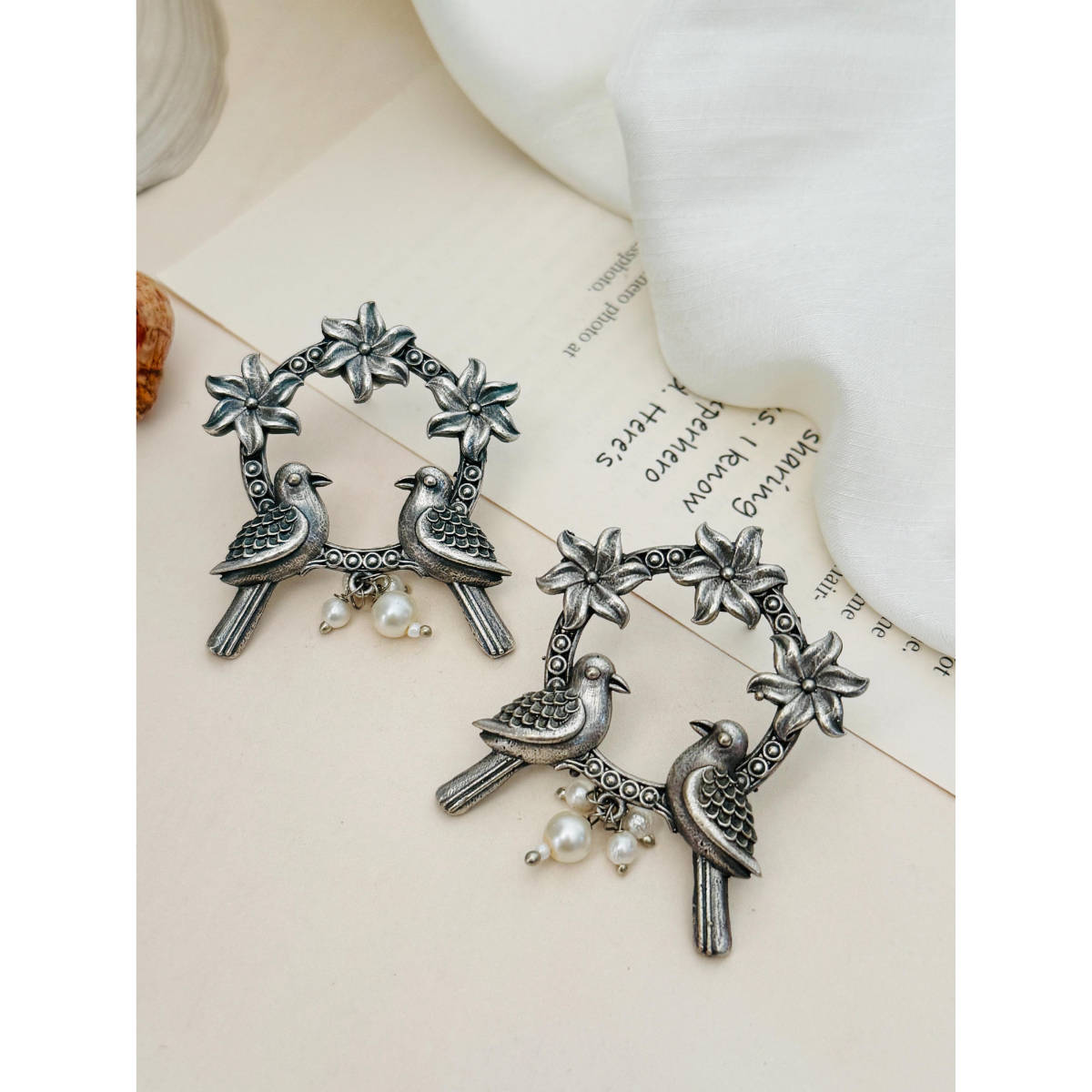 Abdesigns German Silver Plated Off White Earrings