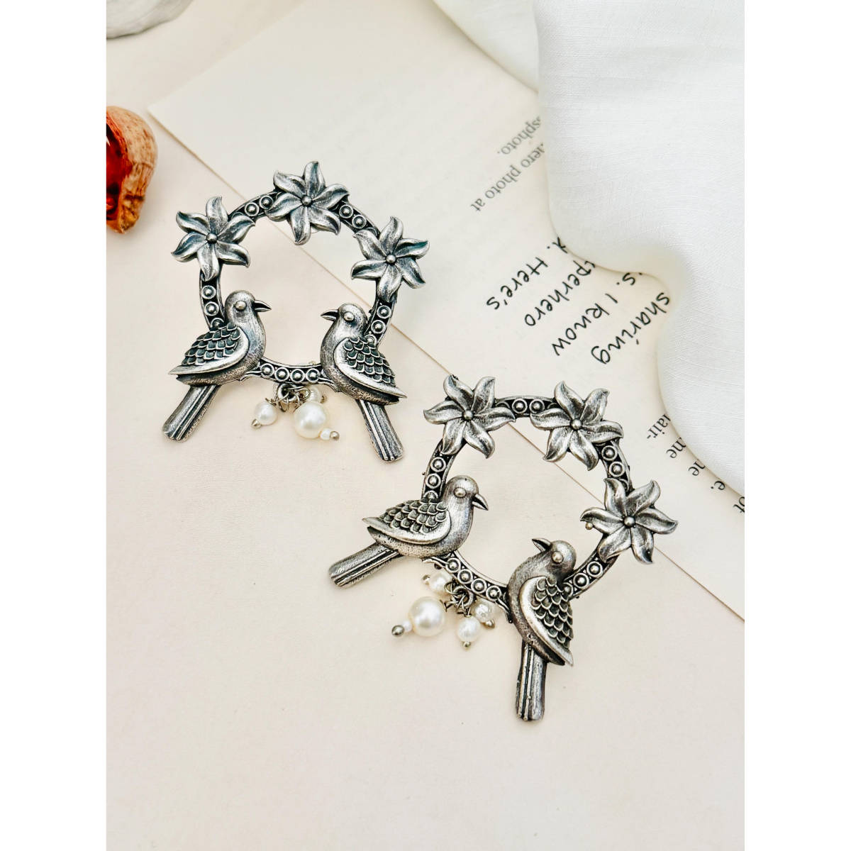 Abdesigns German Silver Plated Off White Earrings