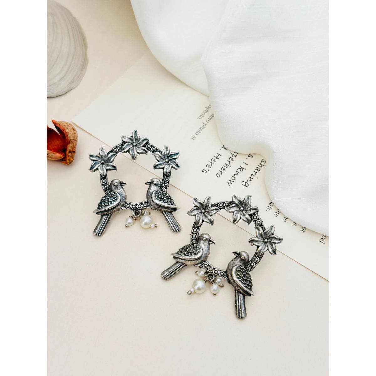 Abdesigns German Silver Plated Off White Earrings