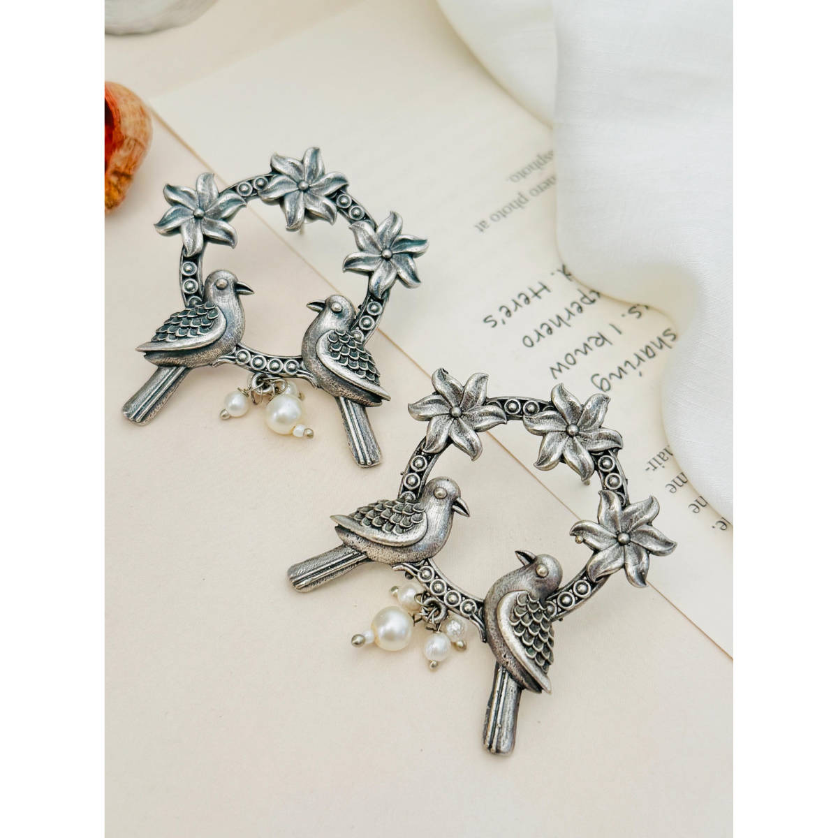 Abdesigns German Silver Plated Off White Earrings