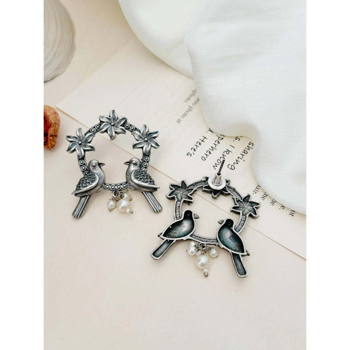 Abdesigns German Silver Plated Off White Earrings