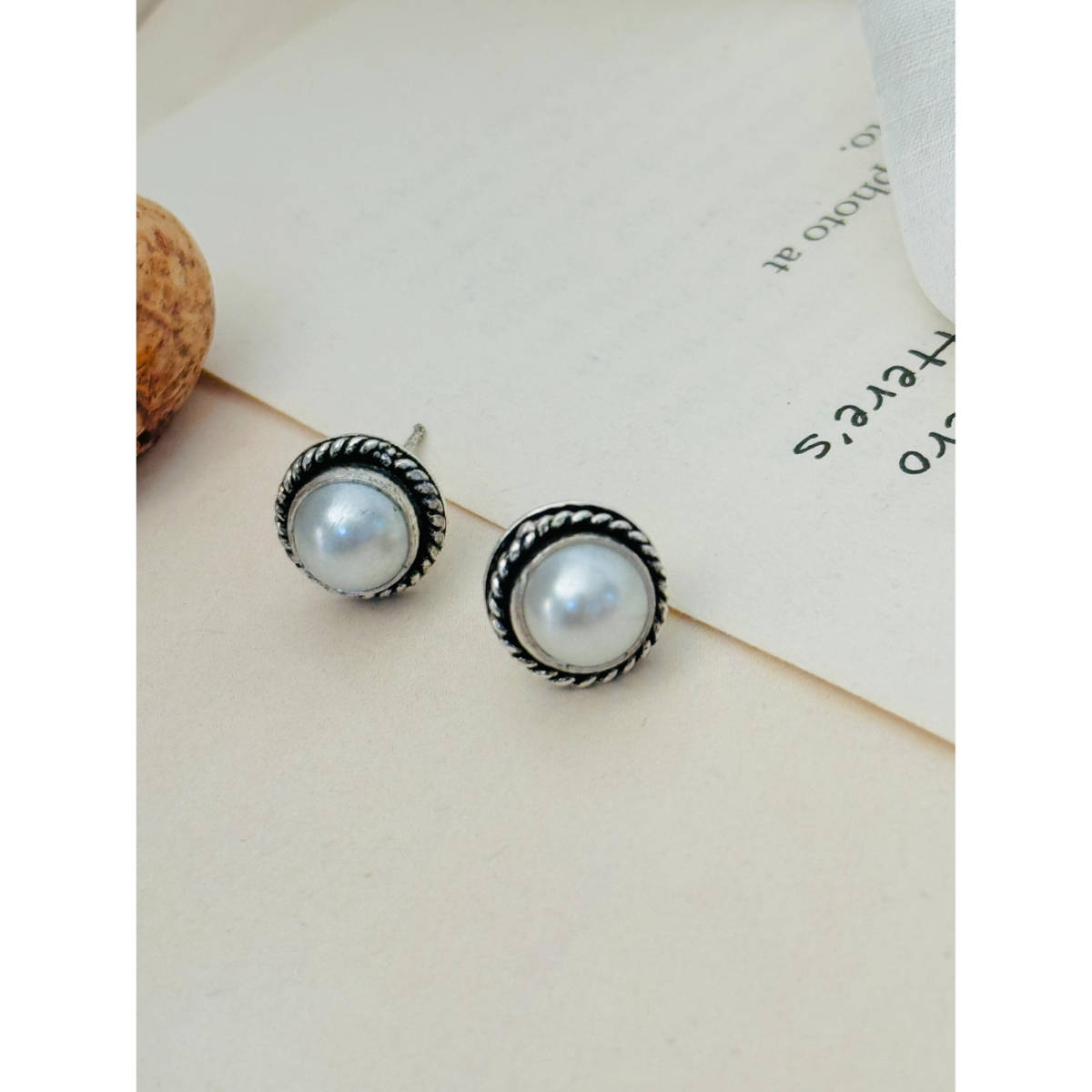 Abdesigns Silver Plated Off White Pearl Studs