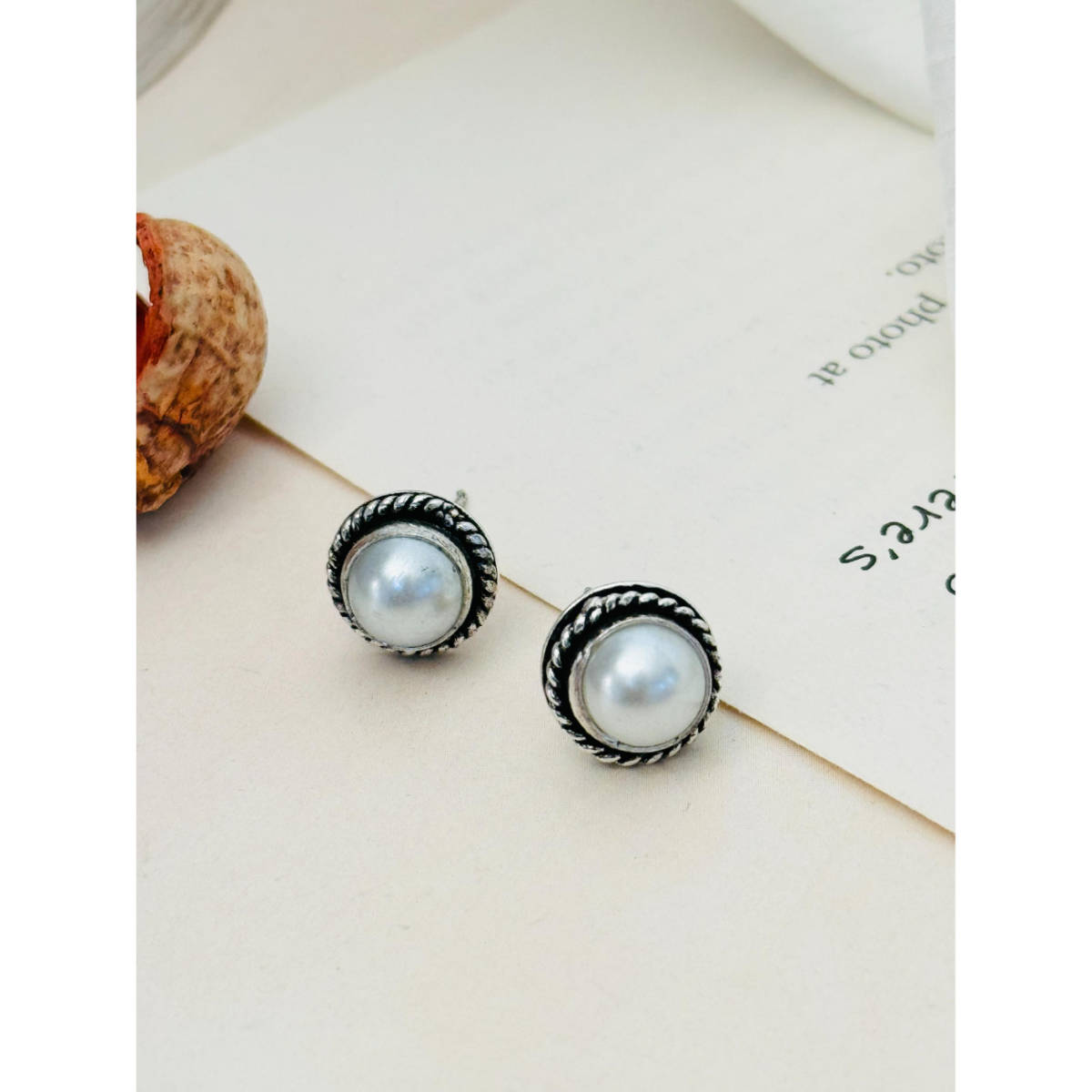 Abdesigns Silver Plated Off White Pearl Studs