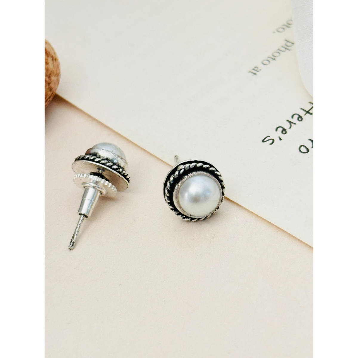 Abdesigns Silver Plated Off White Pearl Studs