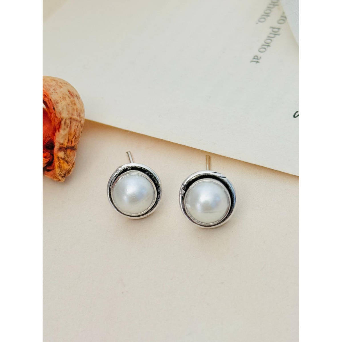 Abdesigns Silver Plated Off White Pearl Studs