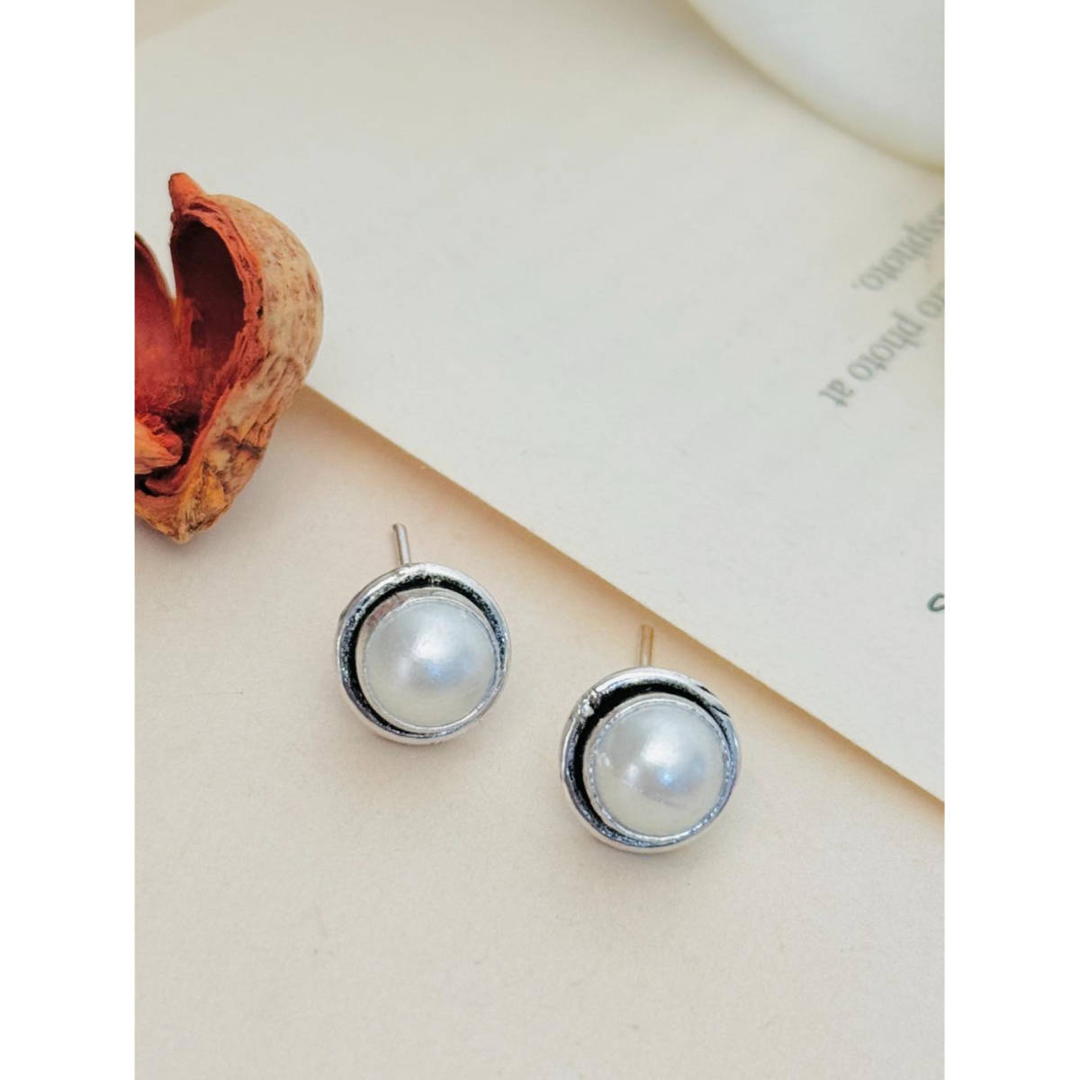 Abdesigns Silver Plated Off White Pearl Studs