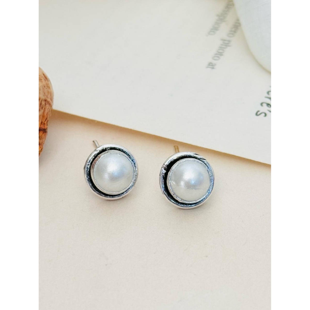 Abdesigns Silver Plated Off White Pearl Studs