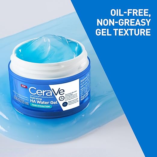 CeraVe HA Water Gel with Hyaluronic Acid, Ceramides & Niacinamide for Plumpy hydration Oil-free gel moisturizer 3 sec fast absorption Dermat recommended for Wom