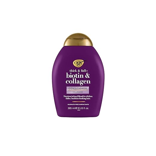 OGX Thick & Full Biotin & Collagen Volumizing Conditioner | Vitamin B7, Collagen & Hydrolyzed Wheat Protein, For Thicker, Fuller, Healthier looking hair, Sulfat