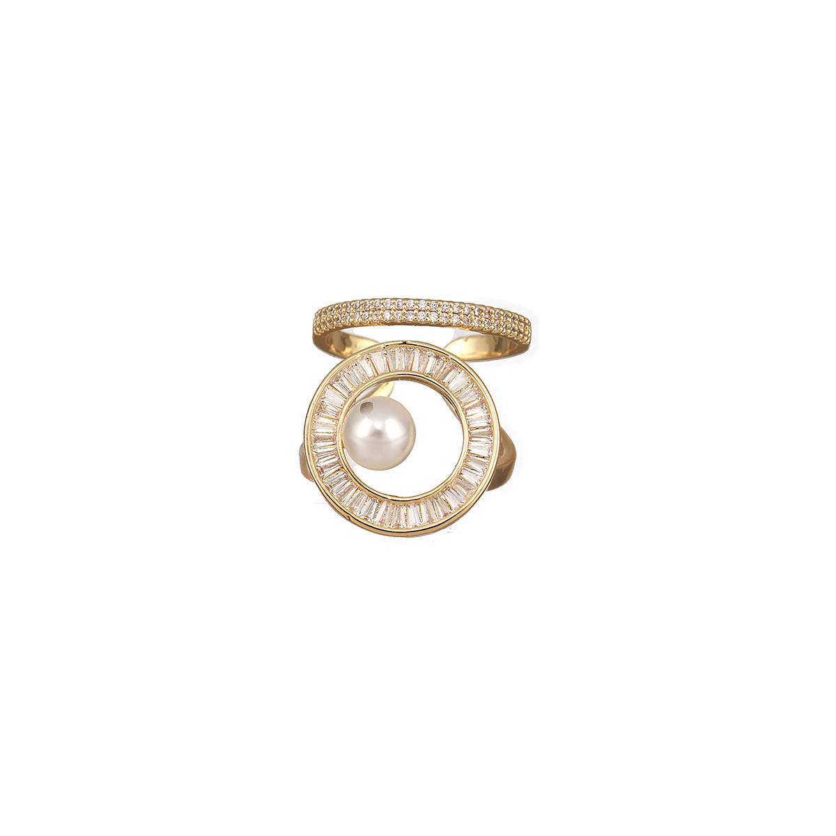 Aatmana Gold-Plated Cz-Studded and White Bead Adjustable Finger Ring