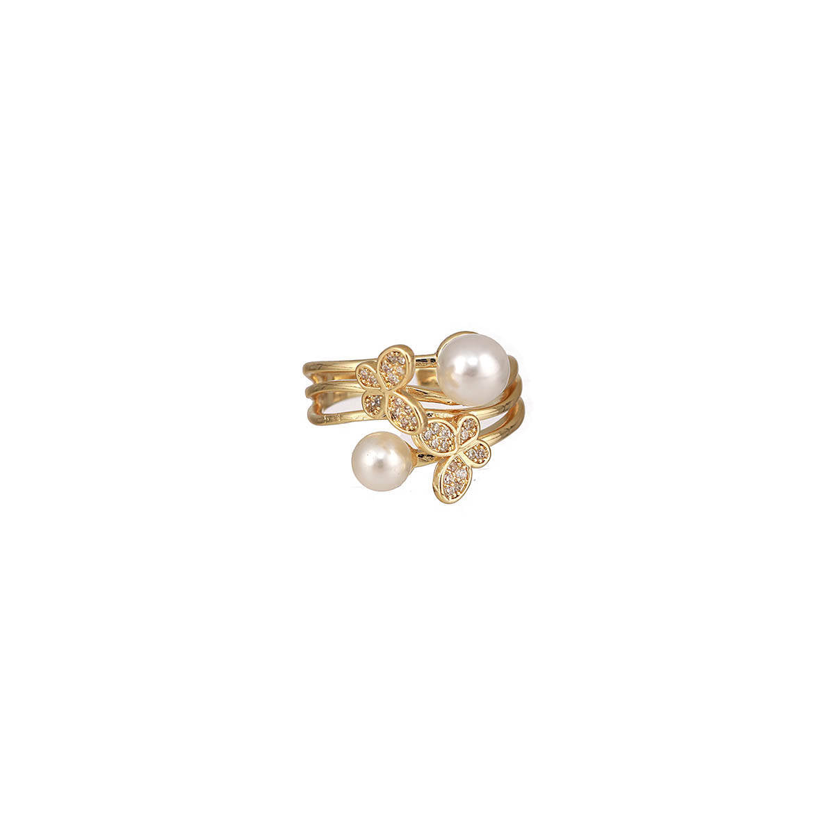 Aatmana Gold Plated Pearl Studded and Layered Butterfly Adjustable Ring