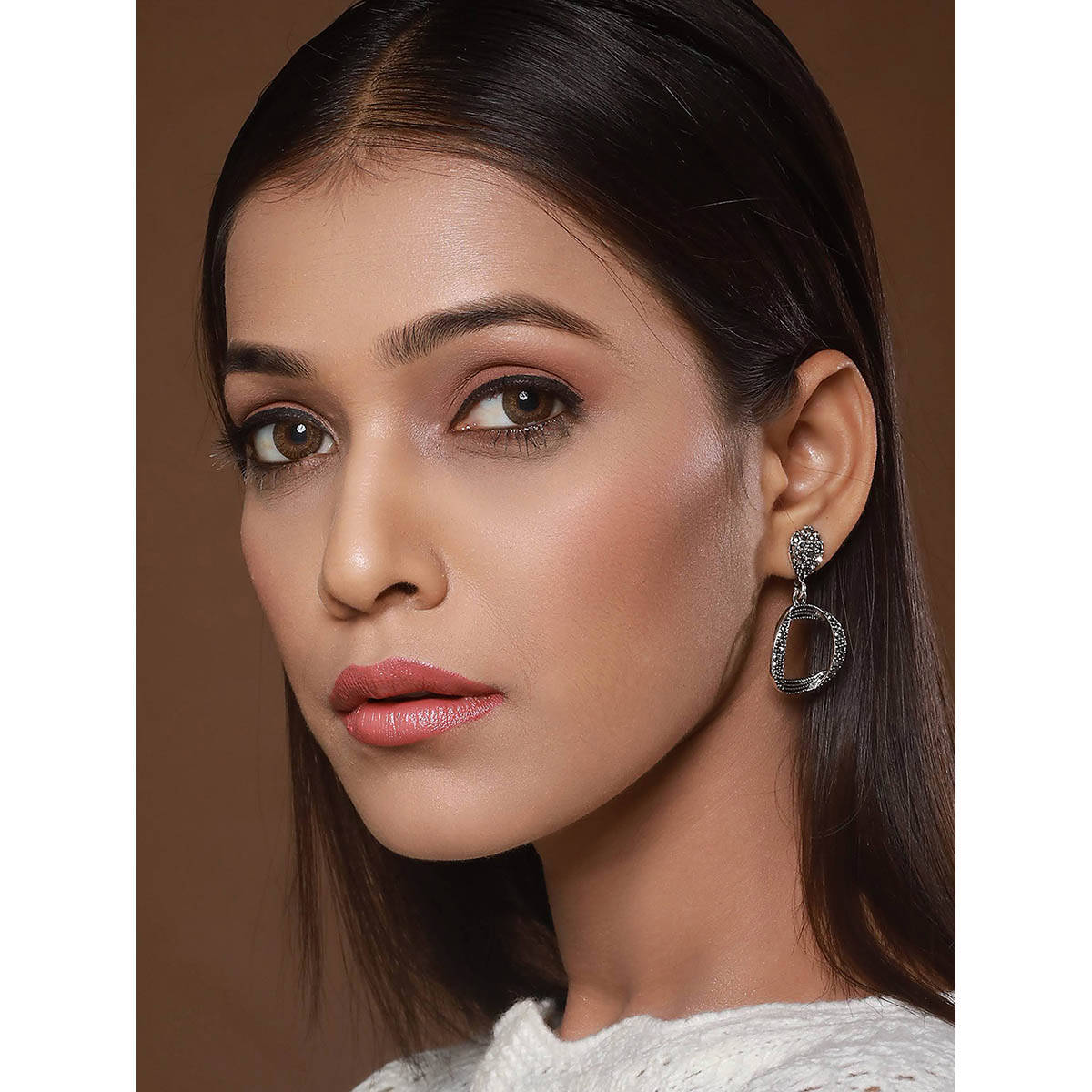 Aatmana Silver-Toned Circular Drop Earrings · One Size