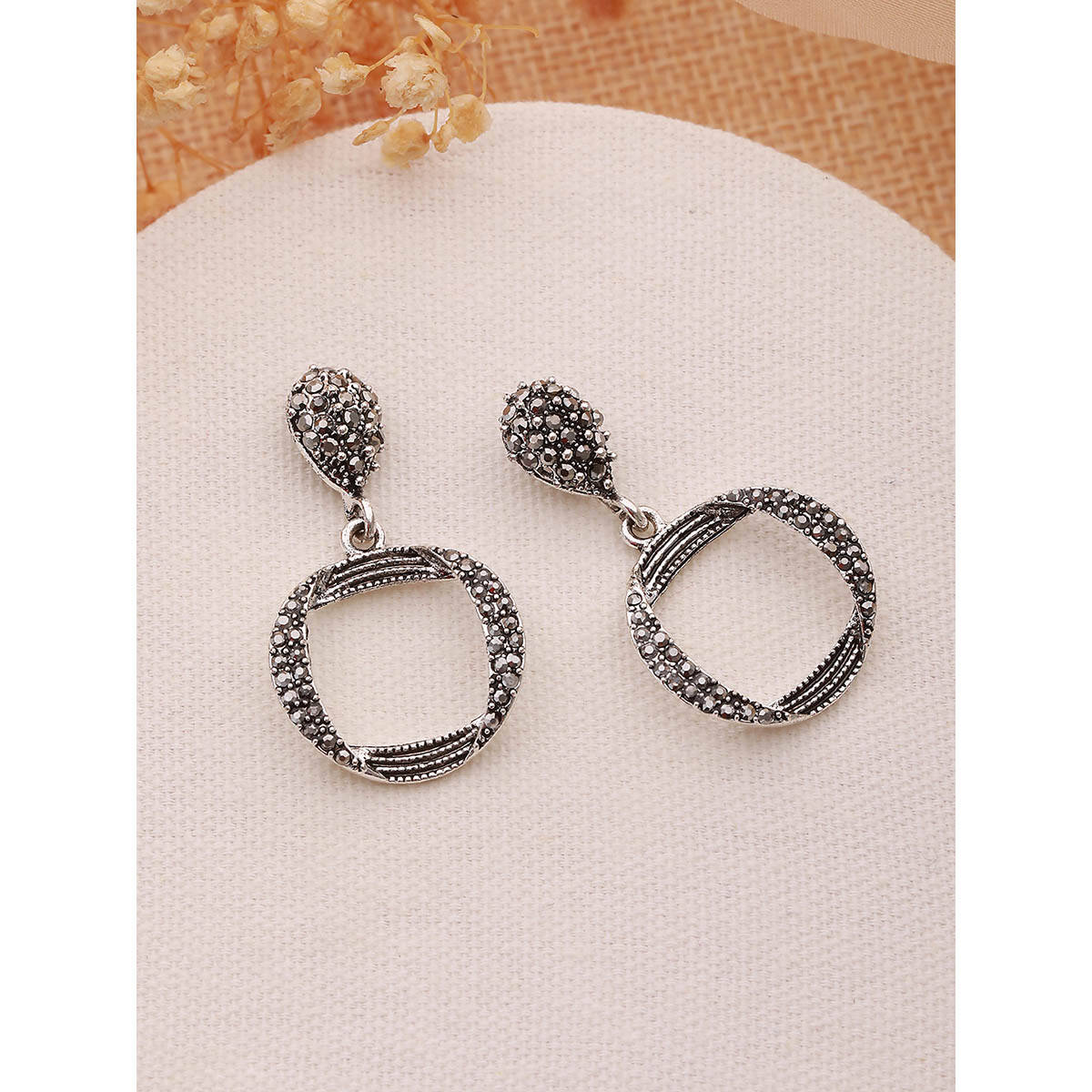 Aatmana Silver-Toned Circular Drop Earrings · One Size