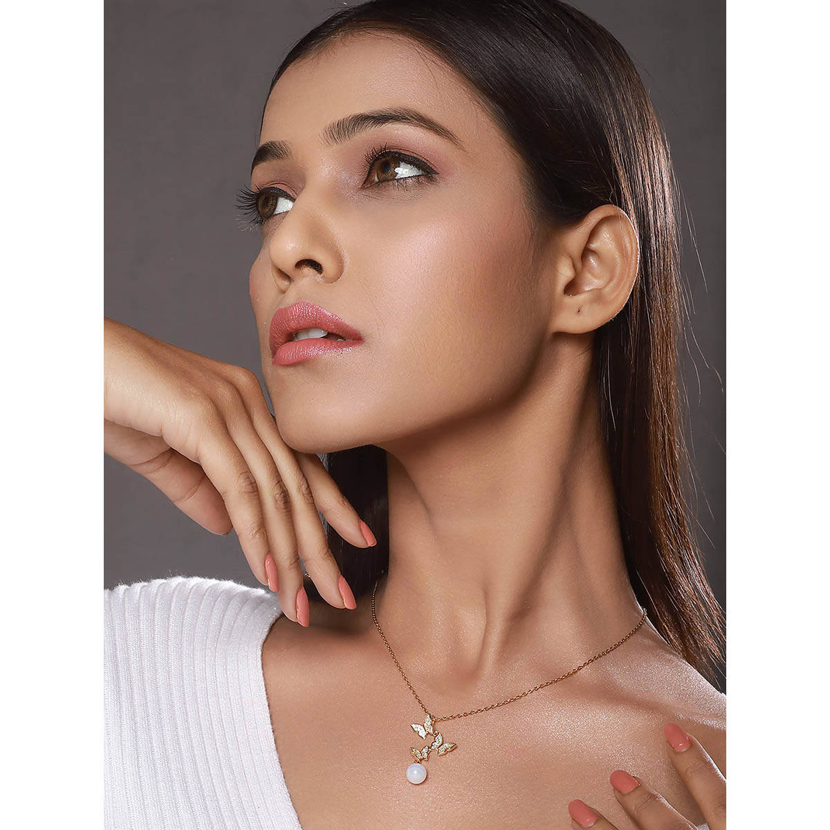 Aatmana Gold-Plated Couple Butterfly Pendant Chain With Pearl Drop