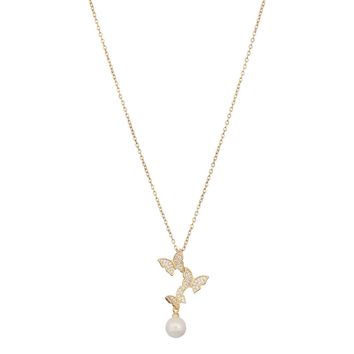 Aatmana Gold-Plated Couple Butterfly Pendant Chain With Pearl Drop