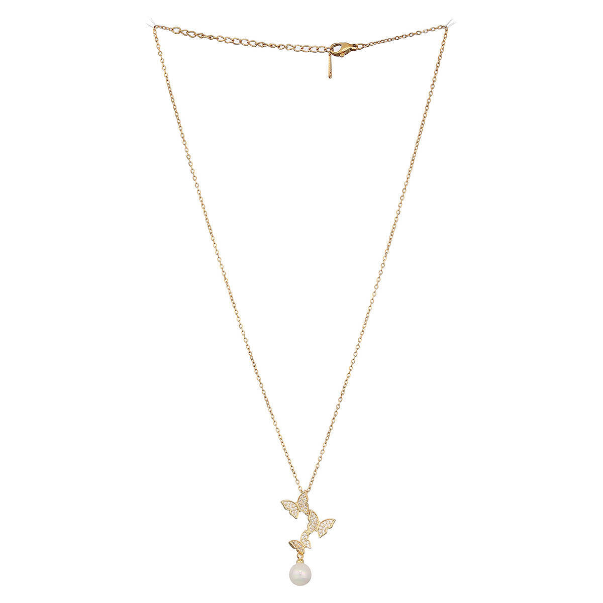 Aatmana Gold-Plated Couple Butterfly Pendant Chain With Pearl Drop