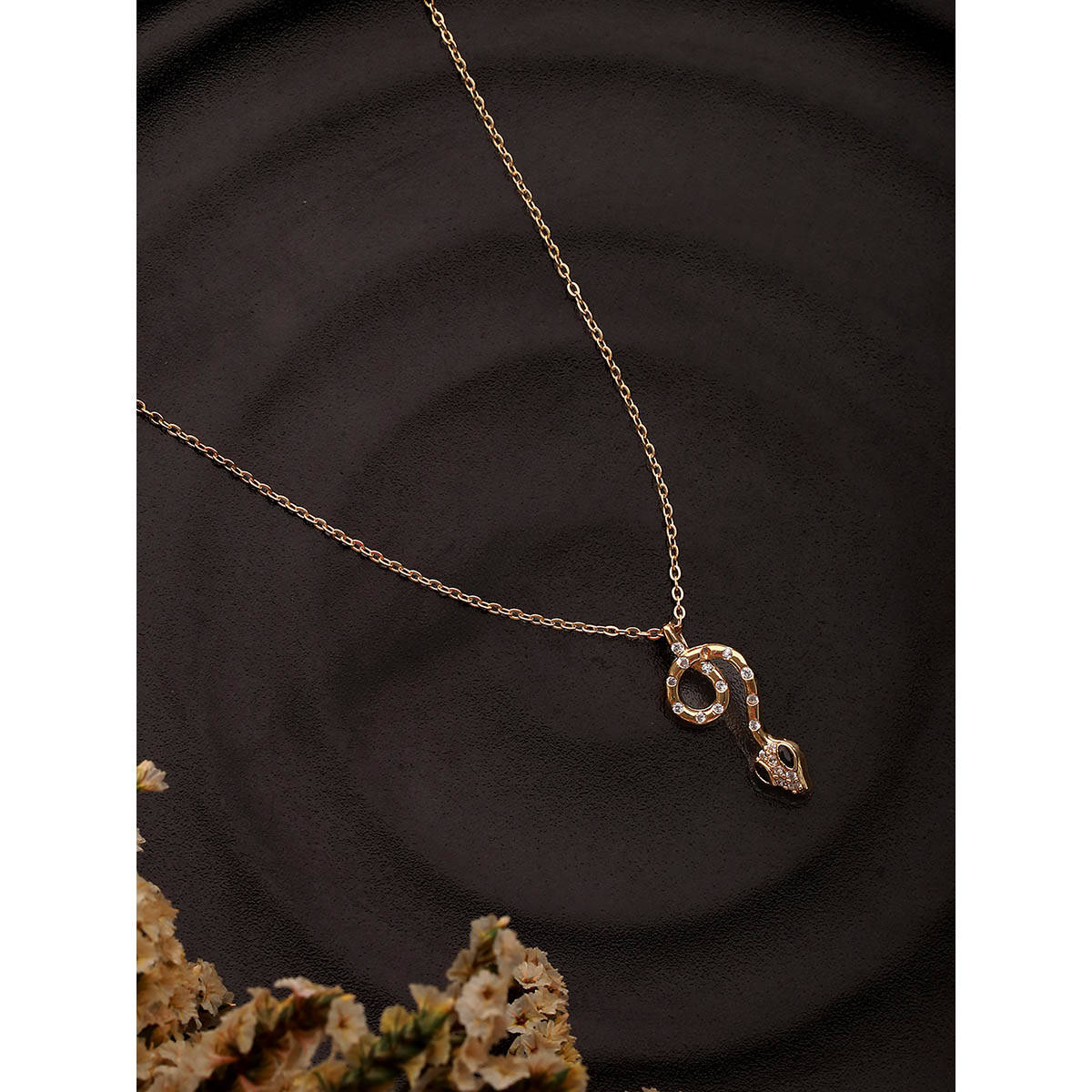 Aatmana Rose Gold-Plated Cz Studded Snake Pendant With Chain · One Size