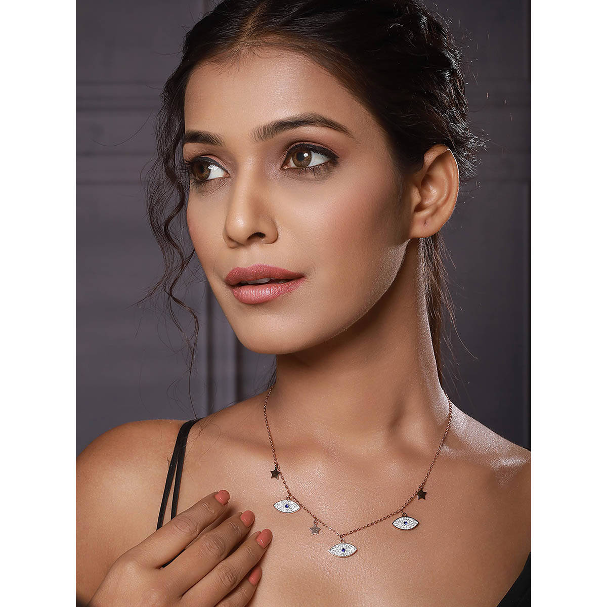 Aatmana Rose Gold-Plated Cz Studded Evil Eye and Star Chain · One Size