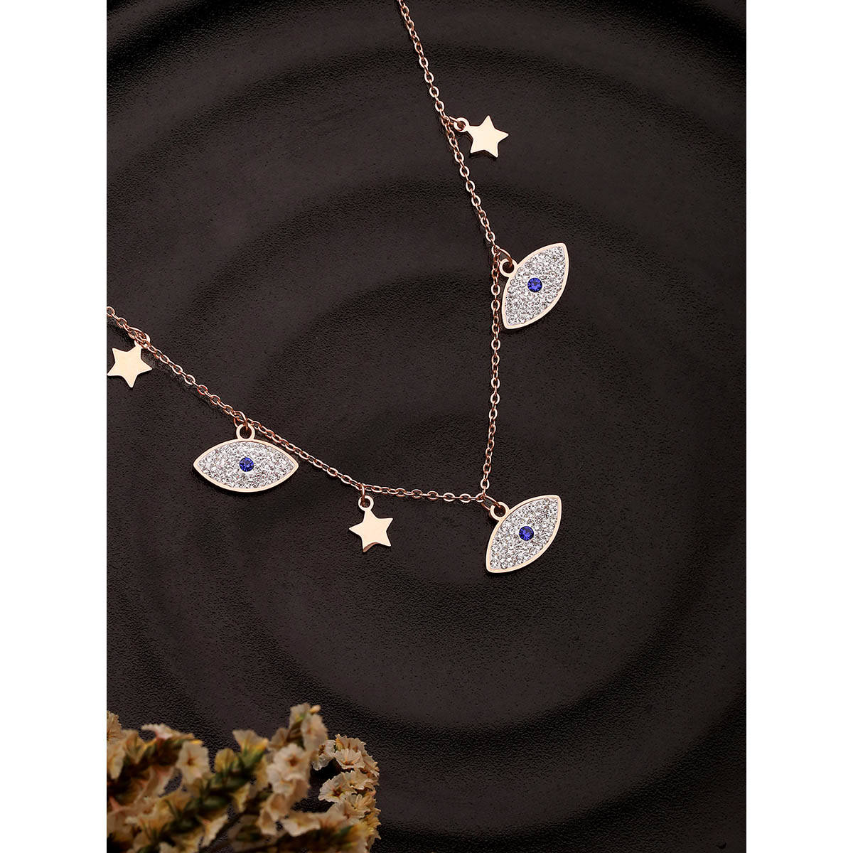 Aatmana Rose Gold-Plated Cz Studded Evil Eye and Star Chain · One Size