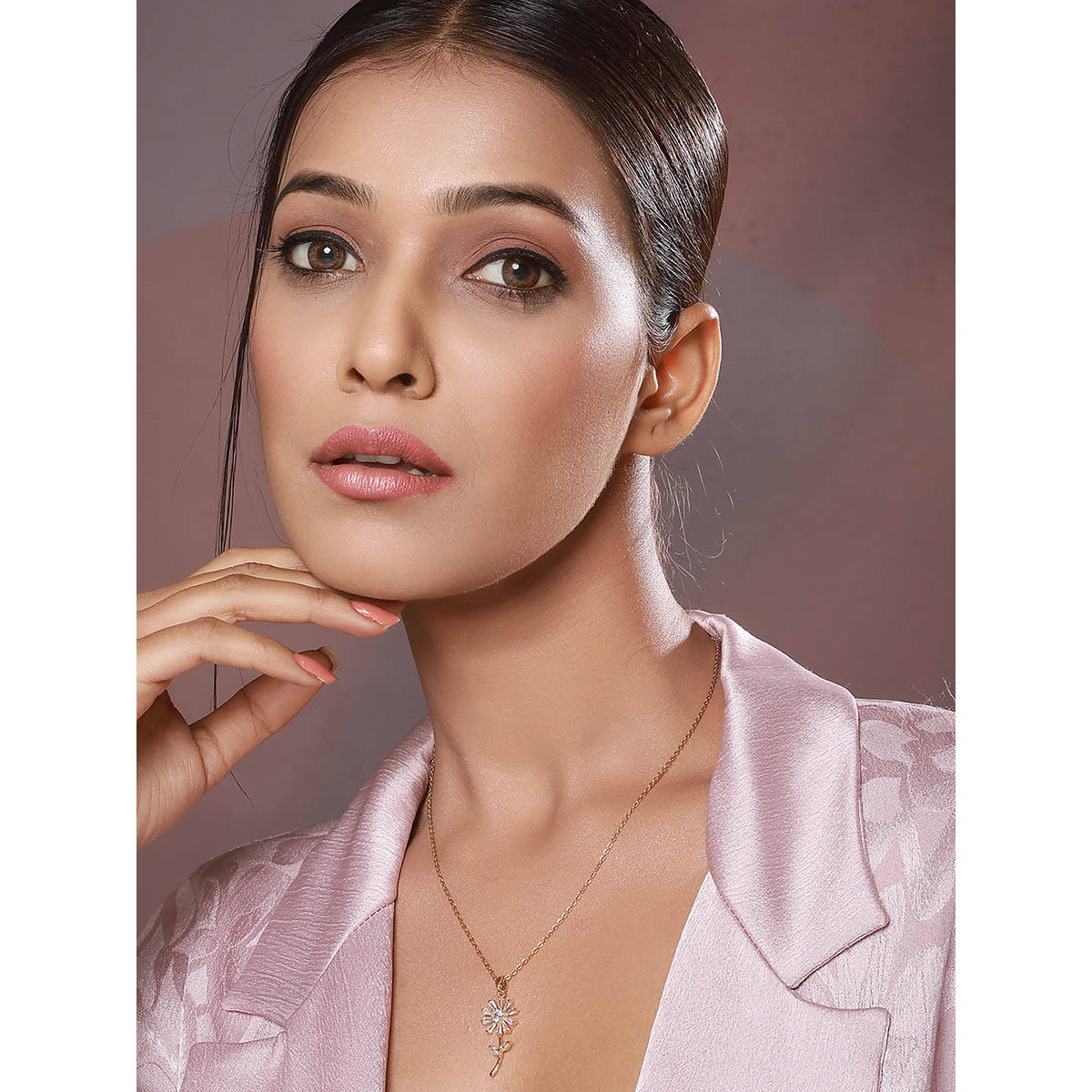 Aatmana Gold-Plated Cz-Studded Floral Pendant With Chain · One Size