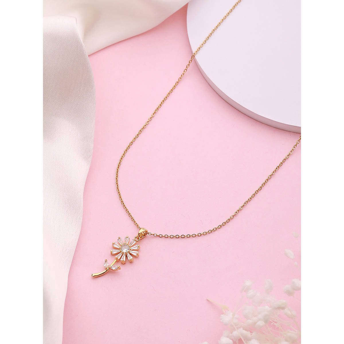 Aatmana Gold-Plated Cz-Studded Floral Pendant With Chain · One Size
