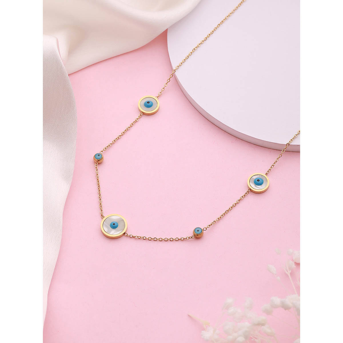 Aatmana Brass Gold-Plated Evil Eye Enamelled Chain · One Size