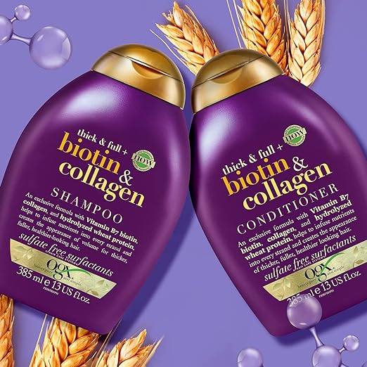 OGX Thick & Full Biotin & Collagen Volumizing Conditioner | Vitamin B7, Collagen & Hydrolyzed Wheat Protein, For Thicker, Fuller, Healthier looking hair, Sulfat