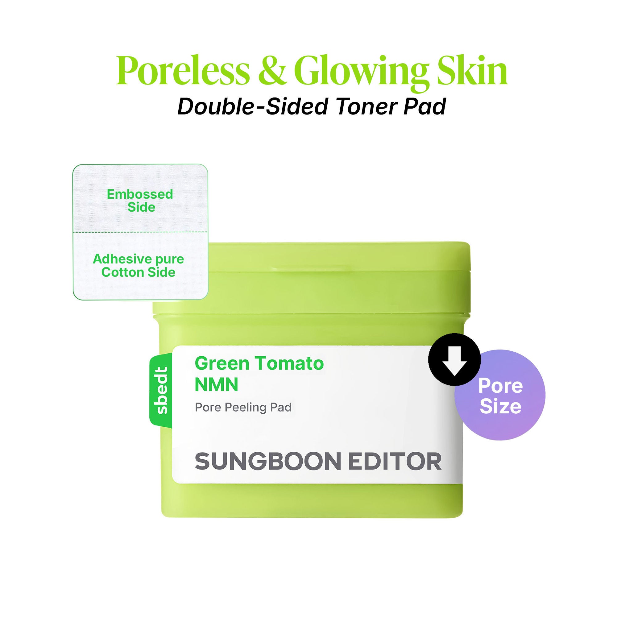 Sungboon Editor Green Tomato NMN Pore Peeling Pad, Dual-Sided Gentle Exfoliating Toner Pad (170ml)