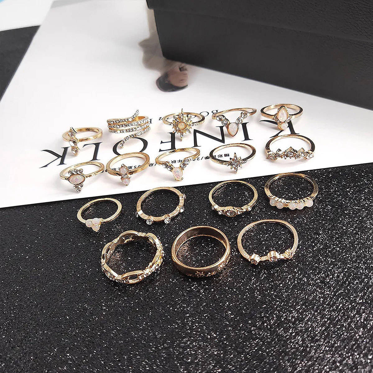Aatmana Multi-Color Gold Plated Stones Rings (Set of 17)
