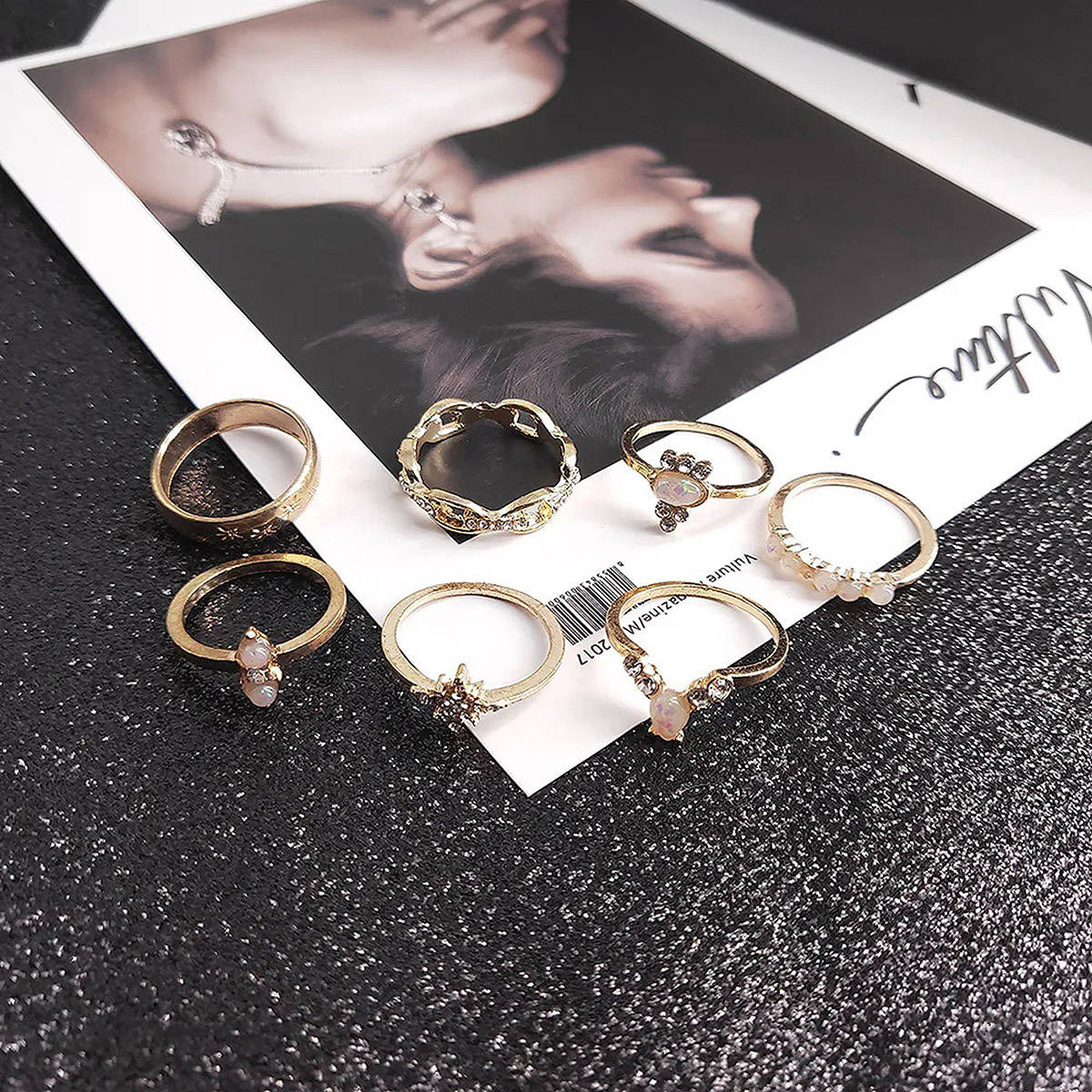 Aatmana Multi-Color Gold Plated Stones Rings (Set of 17)