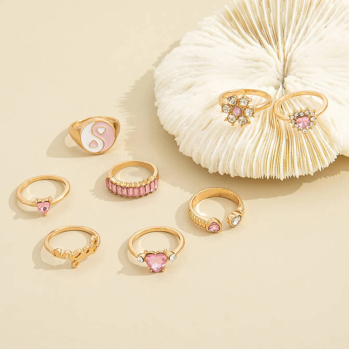 Aatmana Multi-Color Gold Plated Stones Rings (Set of 8)