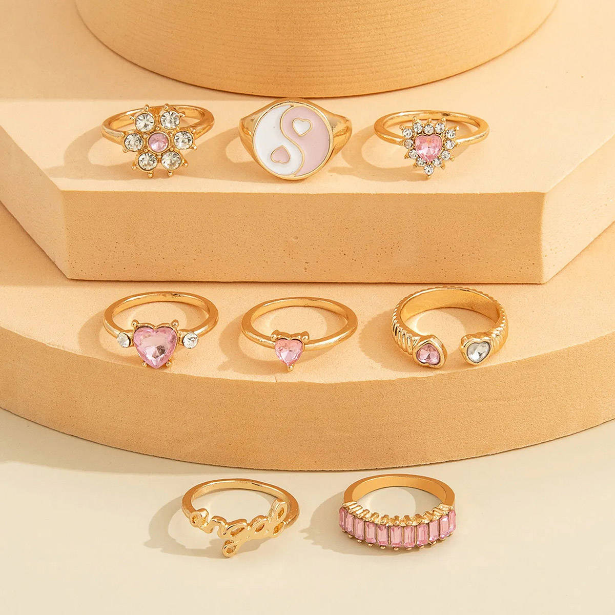 Aatmana Multi-Color Gold Plated Stones Rings (Set of 8)