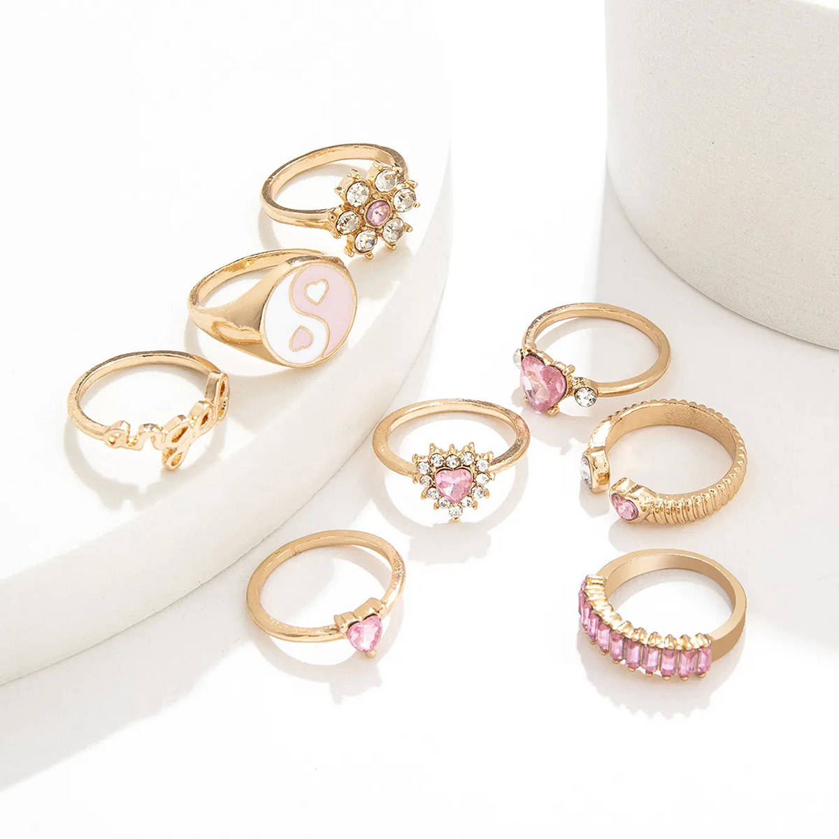 Aatmana Multi-Color Gold Plated Stones Rings (Set of 8)