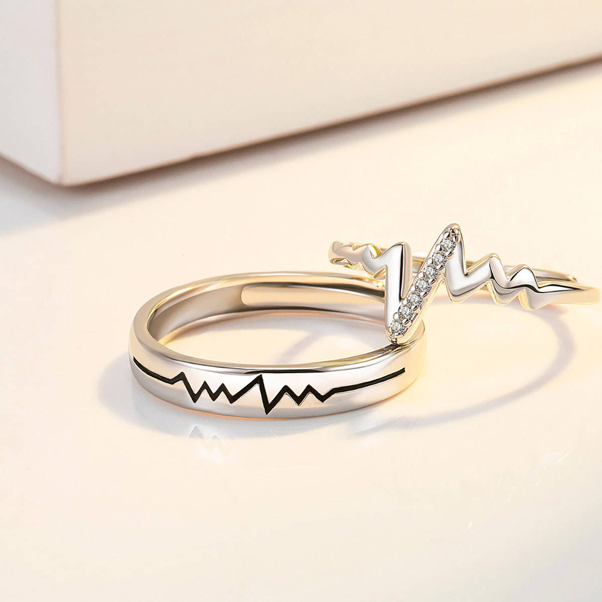 Aatmana White Silver Plated Stones Rings (Set of 2)