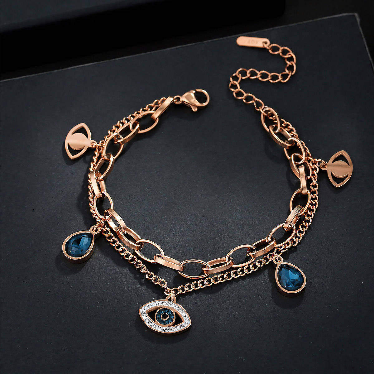 Aatmana Blue Rose Gold Plated Stones Bracelet