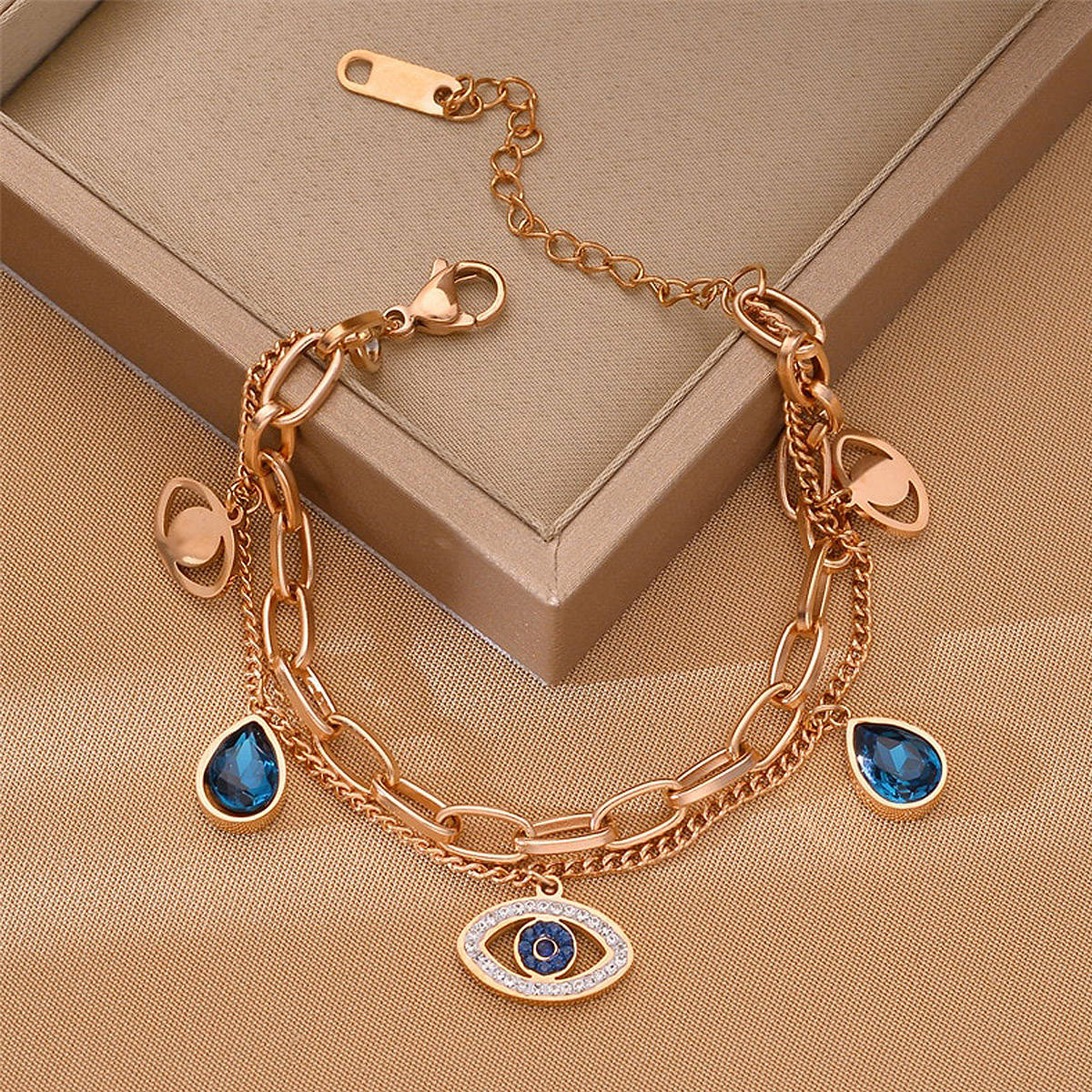 Aatmana Blue Rose Gold Plated Stones Bracelet