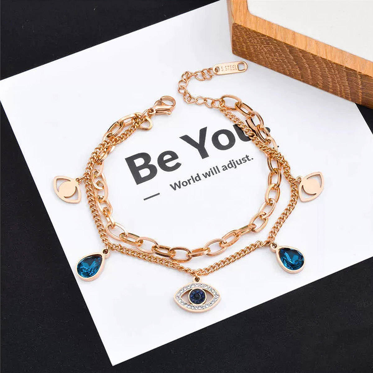 Aatmana Blue Rose Gold Plated Stones Bracelet
