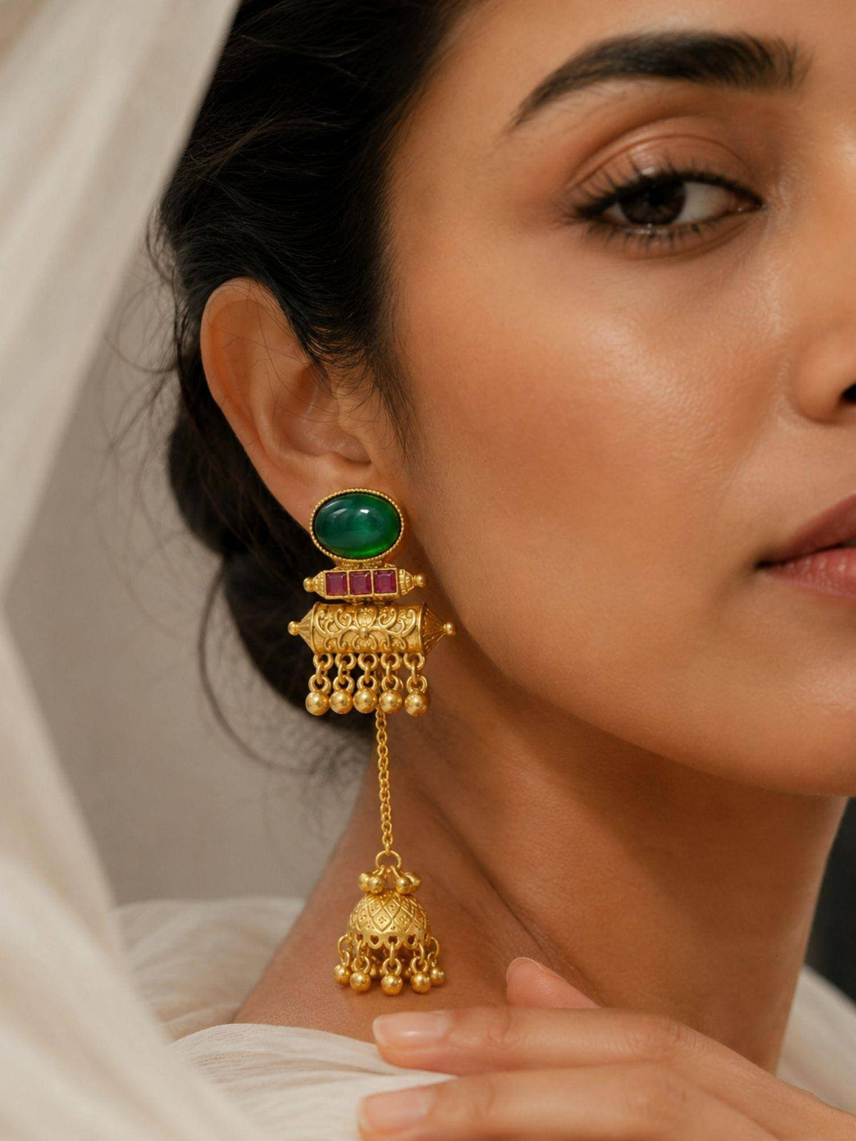 Abdesigns Women Green Stones Brass Pair Of Earrings