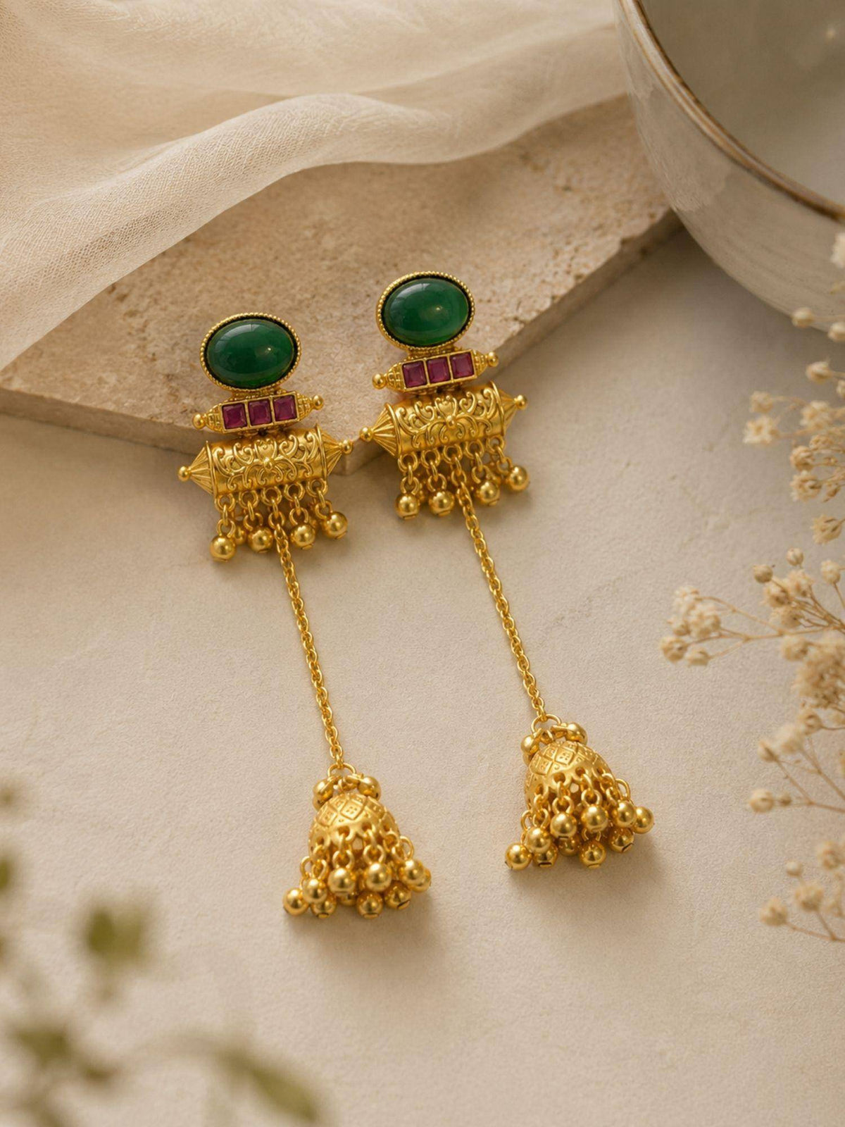 Abdesigns Women Green Stones Brass Pair Of Earrings