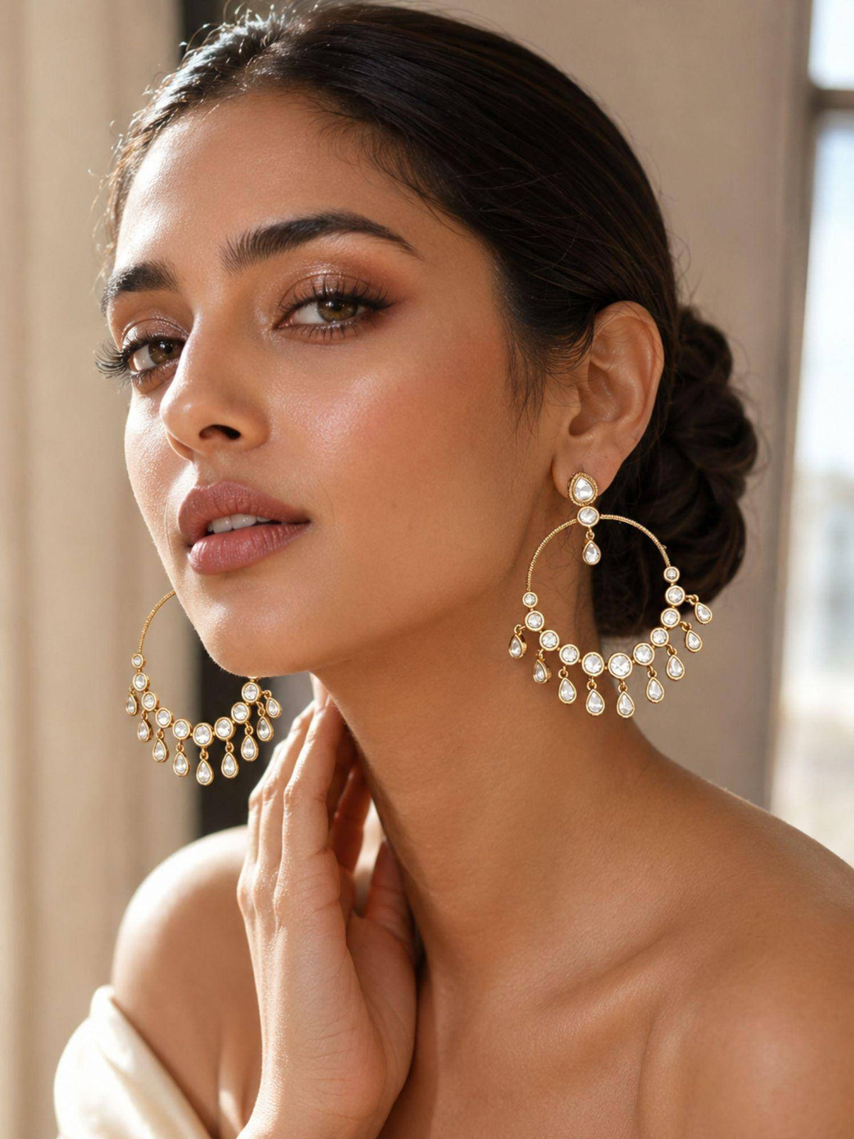 Abdesigns Women White Statement Brass Pair Of Earrings · One Size