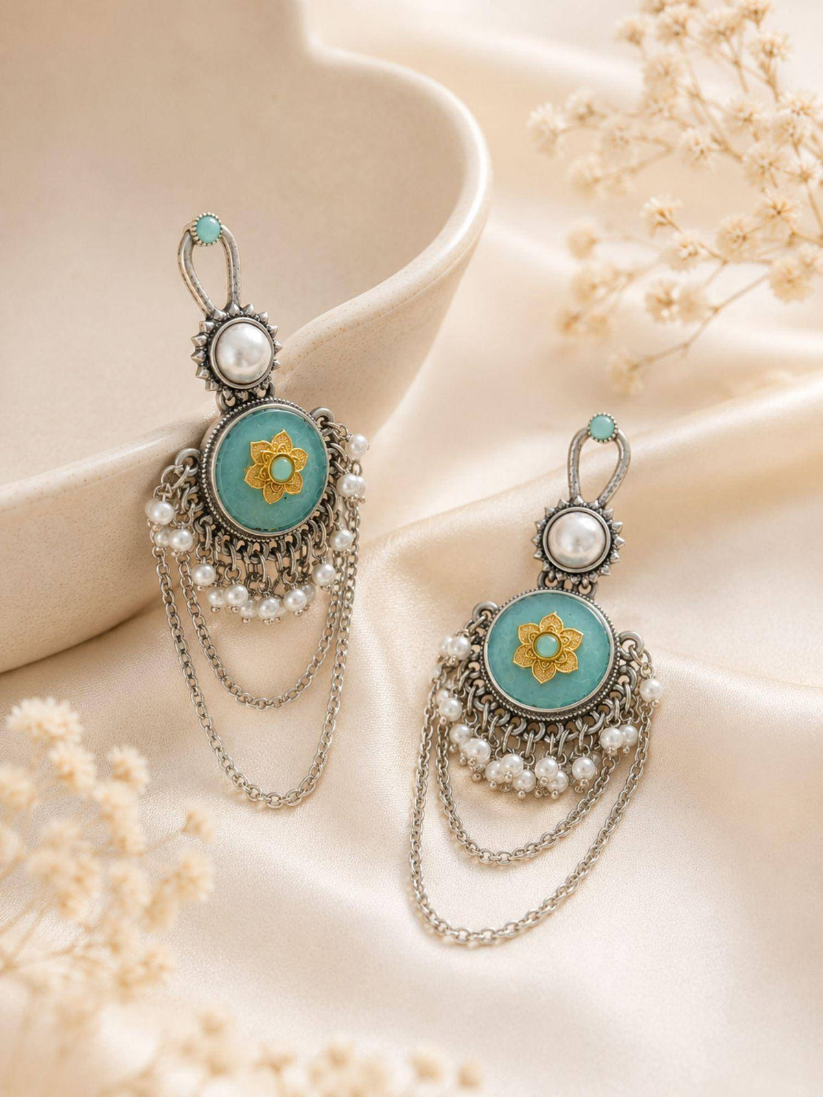 Abdesigns Women Turquoise Stones Brass Pair Of Earrings