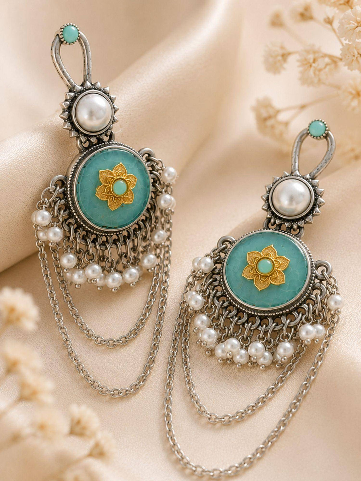 Abdesigns Women Turquoise Stones Brass Pair Of Earrings