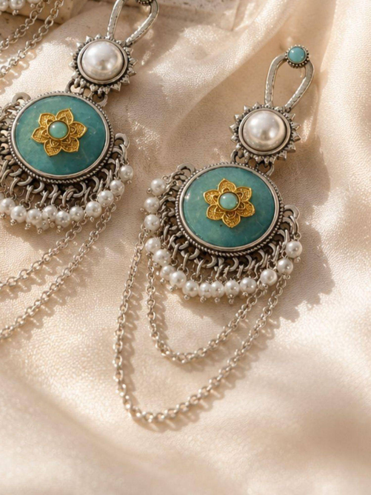 Abdesigns Women Turquoise Stones Brass Pair Of Earrings